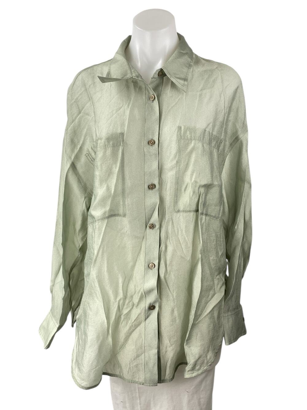 Urban Revivo Women's Sage Green Long Sleeve Collared Button Down Shirt Top Sz 4